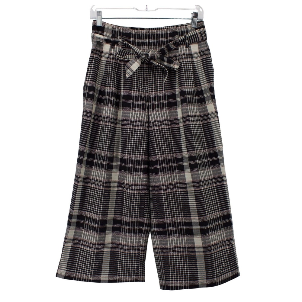 Cloth & Stone Anthropologie Plaid Wide Leg Cropped Pants Black White 0P Petite